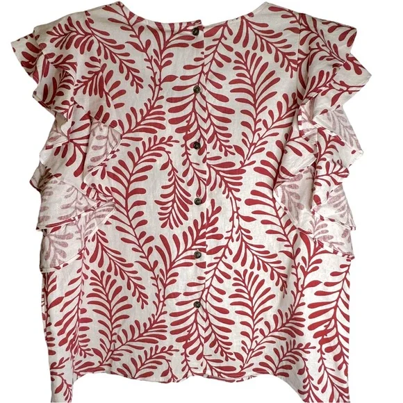 Who What Wear Women’s Red & Off White Linen Blend Sleeveless Ruffle Size XL NWT - Picture 4 of 10